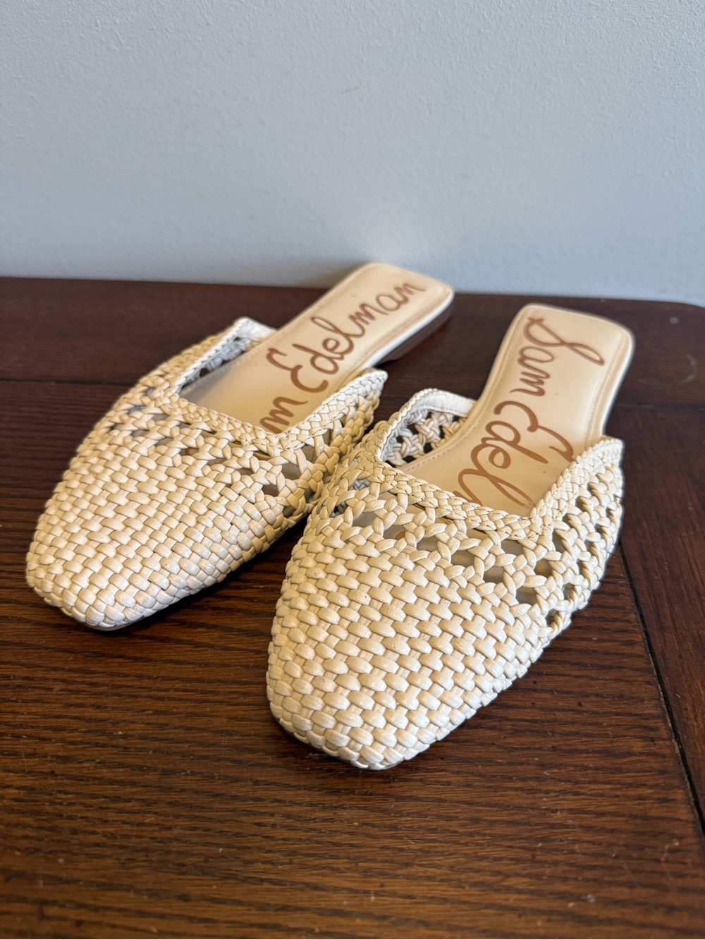 Sam Edelman Nola Cream Woven Square-Toe Slide Mules